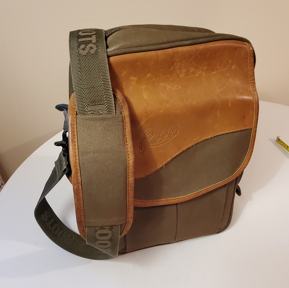 Roots Canada Canvas Leather Messenger Travel Bag